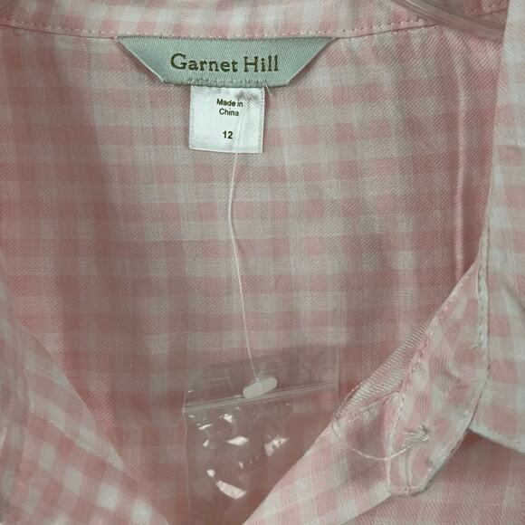 Garnett Hill Women Gingham Long Sleeve Button Up Top Blouse Pink Preppy Size 12 - Picture 4 of 7